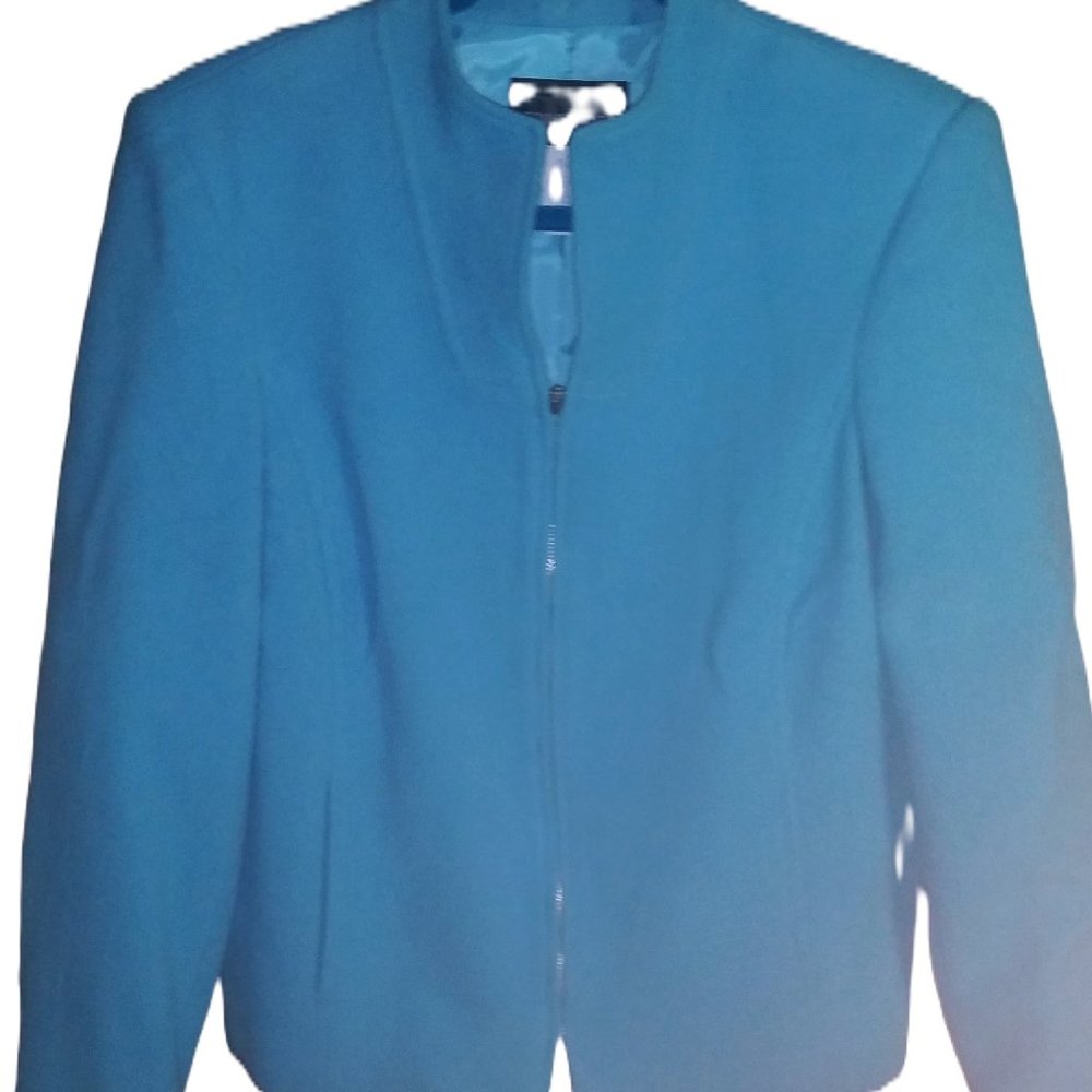 Requirements Petite Aqua Blue Wool blend zip up dress jacket size 8 petite